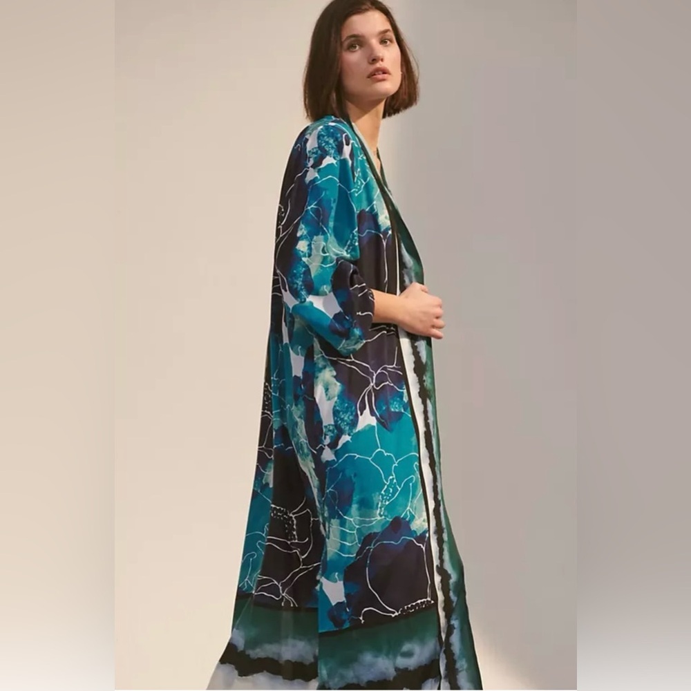 NWT Anthropologie Bl^nk London Rubina Watercolor Duster Kimono Boho Resort SZ OS - Picture 3 of 15